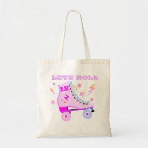 Girly Lets Roll Roller Skating Retro Neon Pink Tote Bag