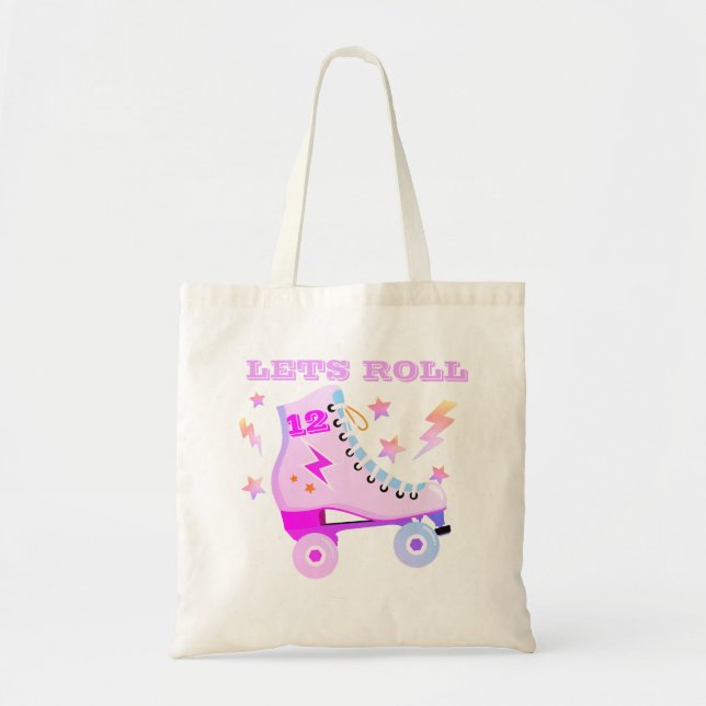 Girly Lets Roll Roller Skating Retro Neon Pink Tote Bag (Front)