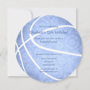girly light blue basketball birthday party round announcement