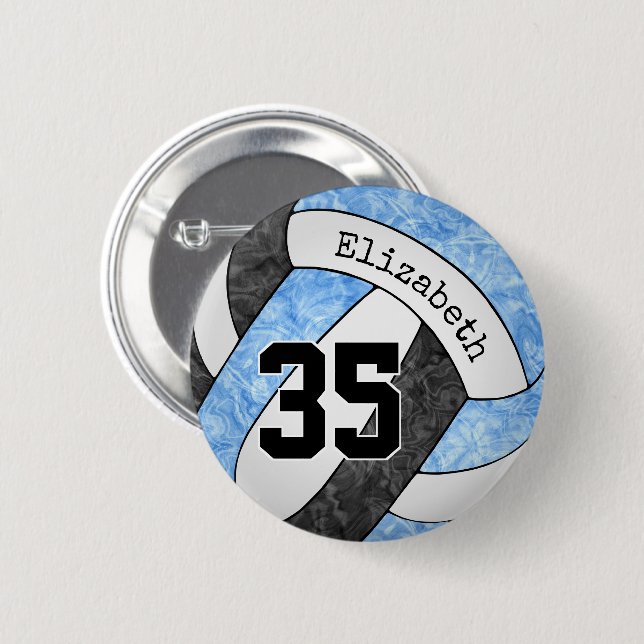 girly light blue black volleyball team colours  6 cm round badge (Front & Back)