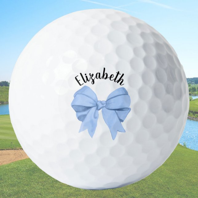 Girly Light Blue Bow Lady Golfer Custom Name Golf Balls (Creator Uploaded)