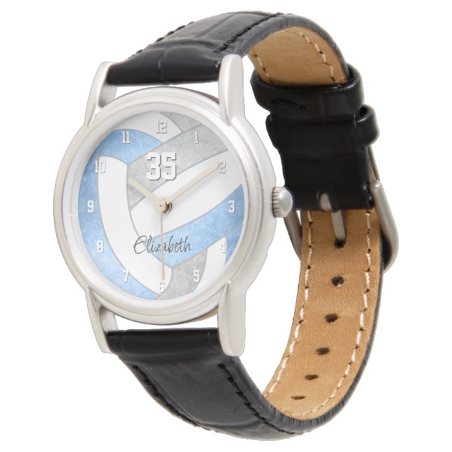 girly light blue grey personalised volleyball watch (Angled)