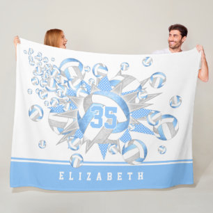 girly light blue grey volleyballs and stars fleece blanket