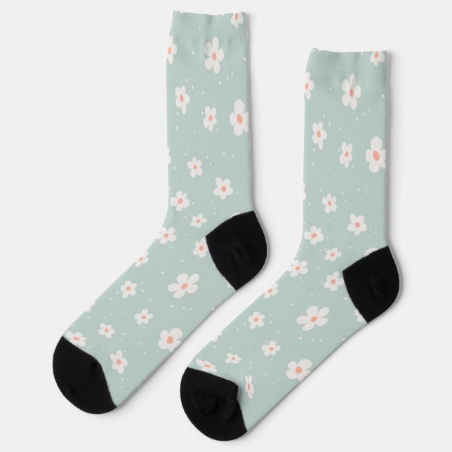 Girly light blue watercolor floral Cute  Socks (Left)