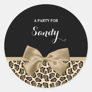Girly Light Brown Jaguar Cute Brown Bow With Name Classic Round Sticker