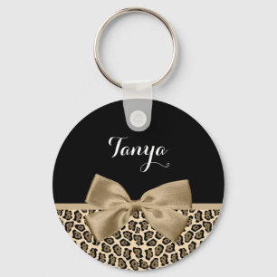 Girly Light Brown Jaguar Cute Brown Bow With Name Key Ring
