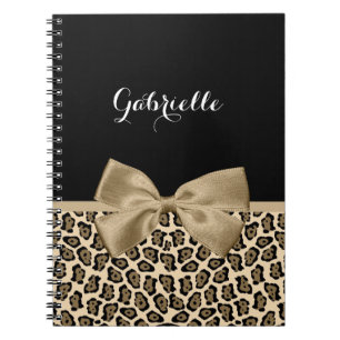 Girly Light Brown Jaguar Cute Brown Bow With Name Notebook