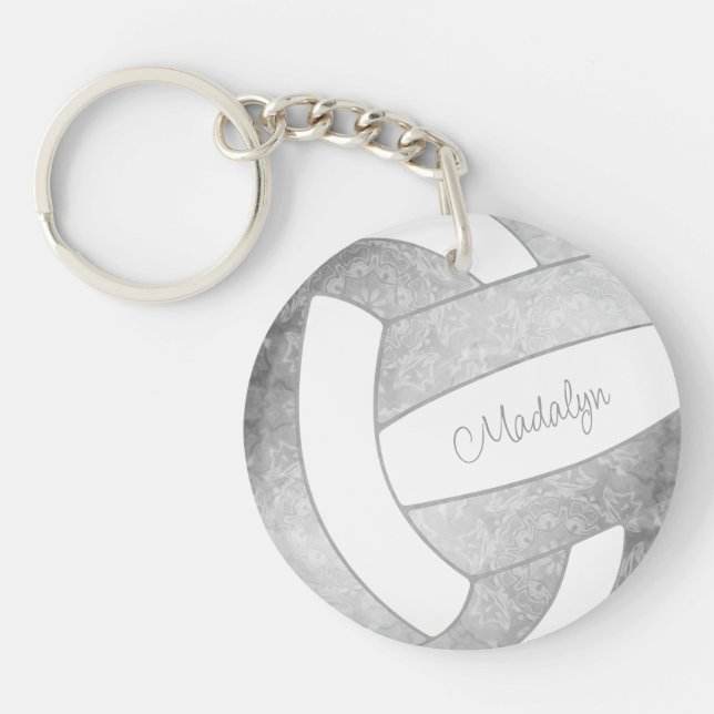 girly light grey sports gifts volleyball key ring (Front)