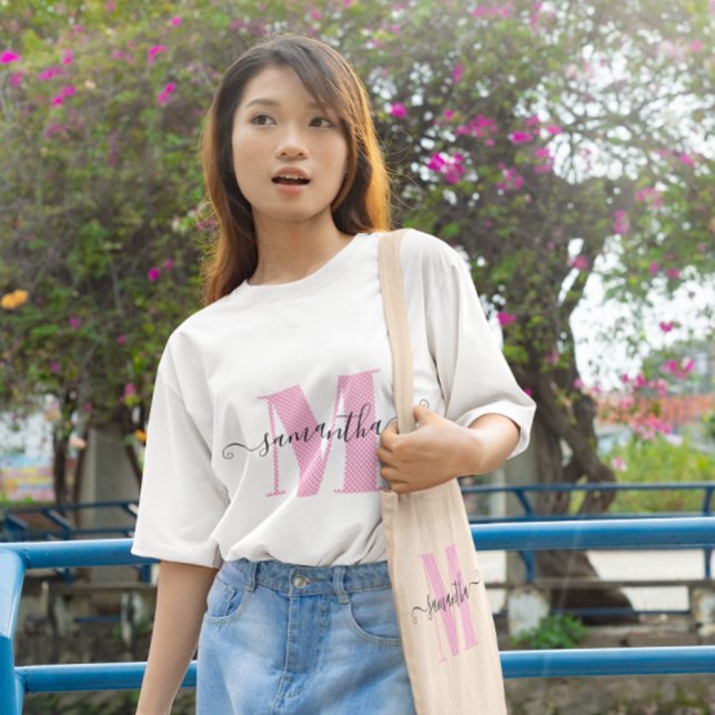 Girly Light Pink and Polka Dot Monogram Tri-Blend Shirt (Girly Light Pink and Polka Dot Monogram Tri-Blend Shirt)