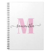 Girly Light Pink and White Polka Dot Monogram
