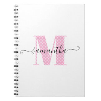 Girly Light Pink and White Polka Dot Monogram Notebook