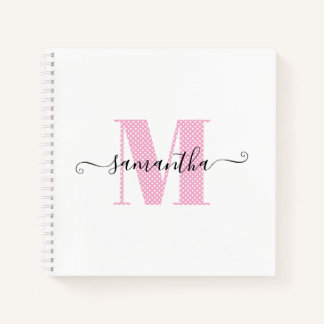 Girly Light Pink and White Polka Dot Monogram Notebook