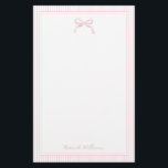 Girly Light Pink Bow and Stripes Border Stationery<br><div class="desc">Girly Light Pink Bow and Stripes Border Stationery</div>
