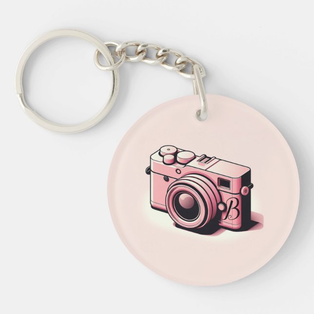 Girly Light Pink Camera Photography Personalised Key Ring (Front)