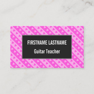 Girly Light Pink & Dark Pink Heart Stripes Pattern Business Card