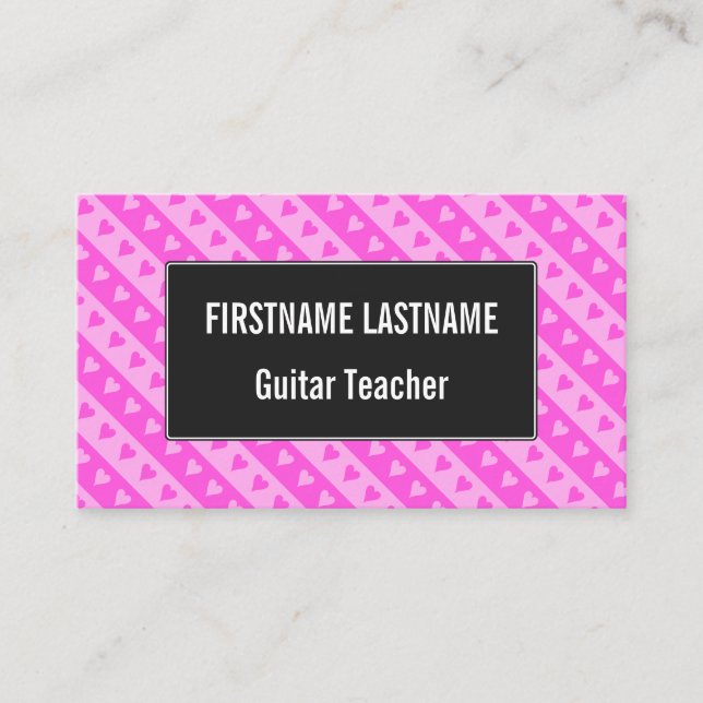 Girly Light Pink & Dark Pink Heart Stripes Pattern Business Card (Front)