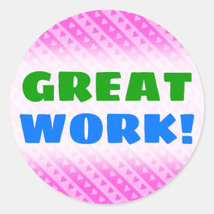 Girly Light Pink & Dark Pink Heart Stripes Pattern Classic Round Sticker