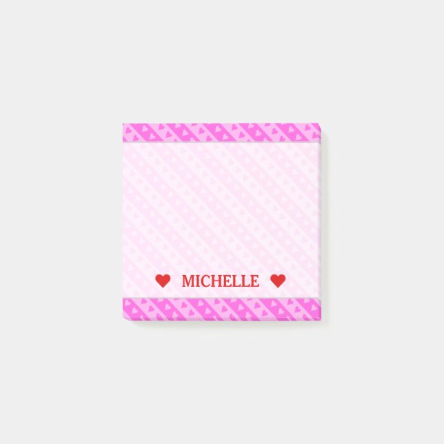 Girly Light Pink & Dark Pink Heart Stripes Pattern Post-it Notes (Front)