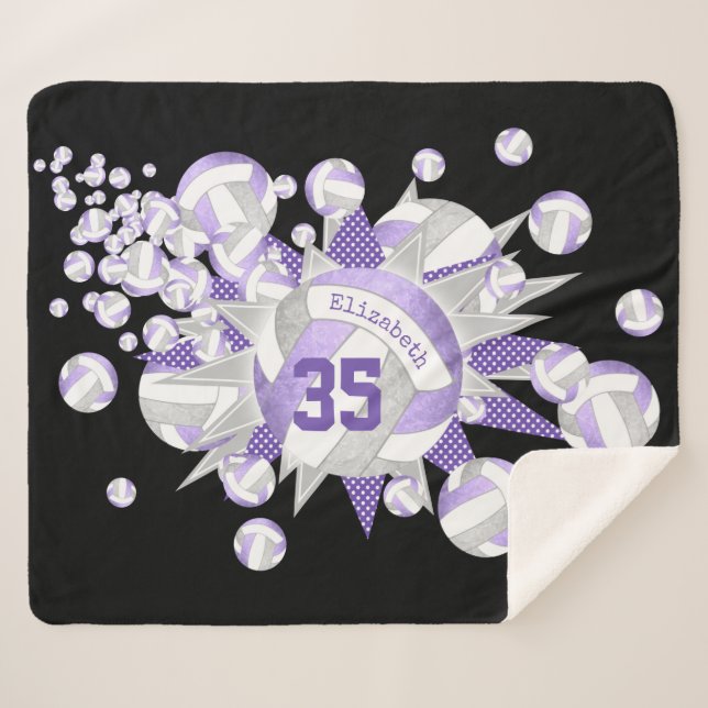 girly lilac grey volleyballs and stars sherpa blanket (Front (Horizontal))