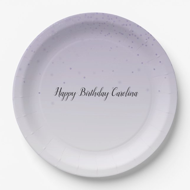 Girly Lilac Purple Confetti Glam Ombre Paper Plate (Front)