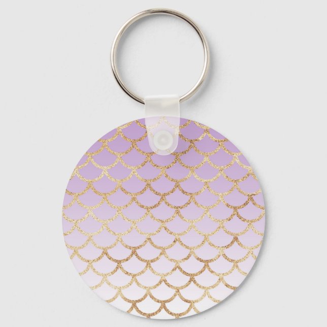 Girly Lilac Purple Gold Mermaid Glitter Sparkles Key Ring (Front)