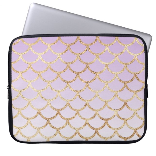 Girly Lilac Purple Gold Mermaid Glitter Sparkles Laptop Sleeve (Front)
