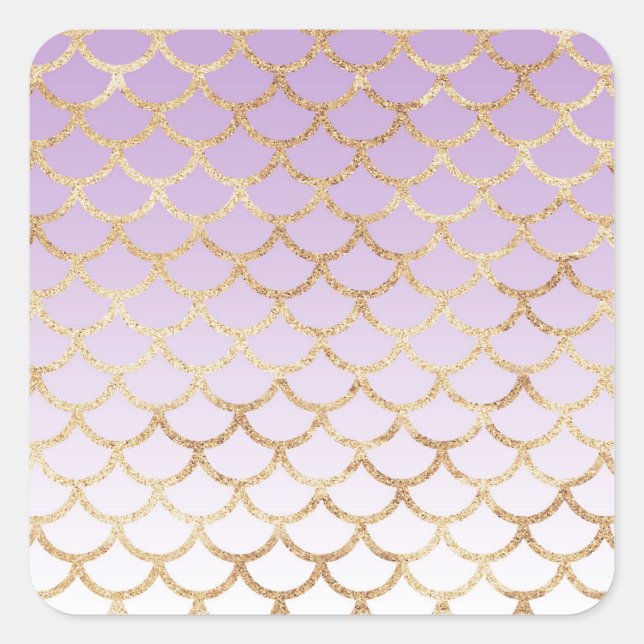 Girly Lilac Purple Gold Mermaid Glitter Sparkles Square Sticker (Front)