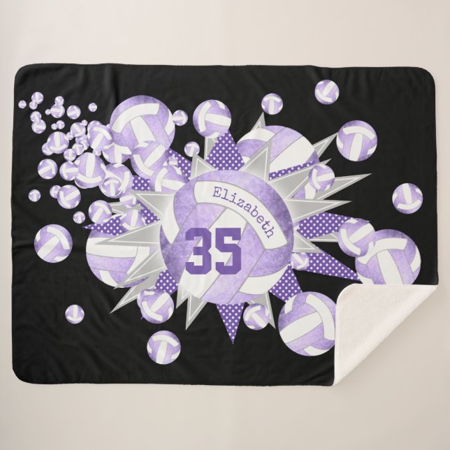 girly lilac purple white volleyballs and stars sherpa blanket (Front (Horizontal))