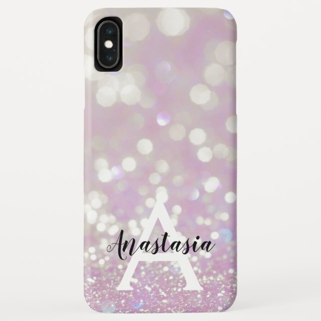 Girly Lilac Shimmer Glitter Sparkles Monogram Name Case-Mate iPhone Case (Back)