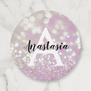 Girly Lilac Shimmer Glitter Sparkles Monogram Name Favour Tags