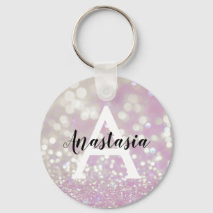 Girly Lilac Shimmer Glitter Sparkles Monogram Name Key Ring