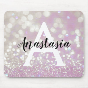 Girly Lilac Shimmer Glitter Sparkles Monogram Name Mouse Mat