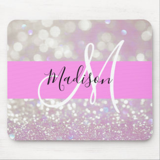 Girly Lilac Shimmer Glitter Sparkles Monogram Name Mouse Mat