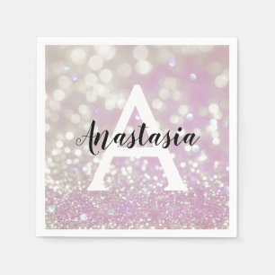 Girly Lilac Shimmer Glitter Sparkles Monogram Name Napkin