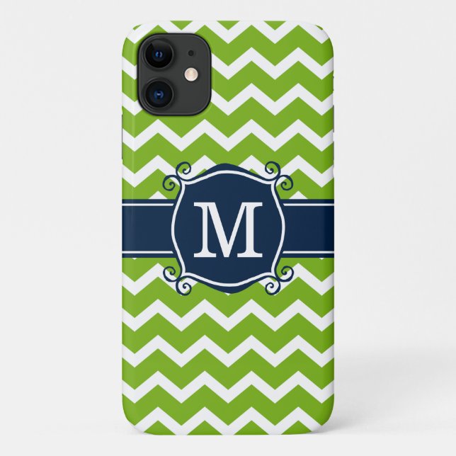 Girly Lime Chevron Navy Custom Monogram Case-Mate iPhone Case (Back)