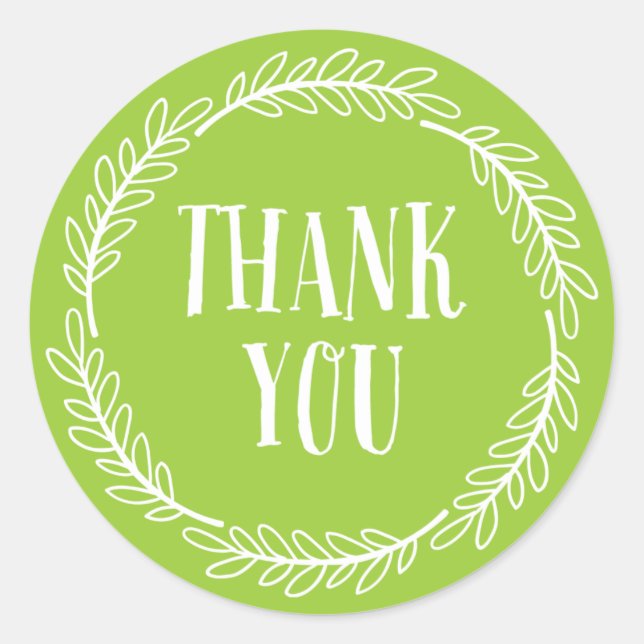 Girly Lime Green Wreath Thank You Stickers (Front)