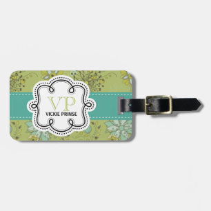 Girly Lime Teal Spring Floral Personalised Luggage Tag