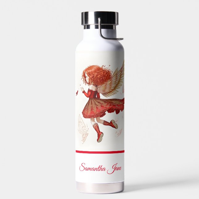 Girly Little Red Fairy Fantasy Art Water Bottle (Left)