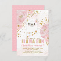 Girly Llama Birthday Pink Gold Floral Alpaca Party