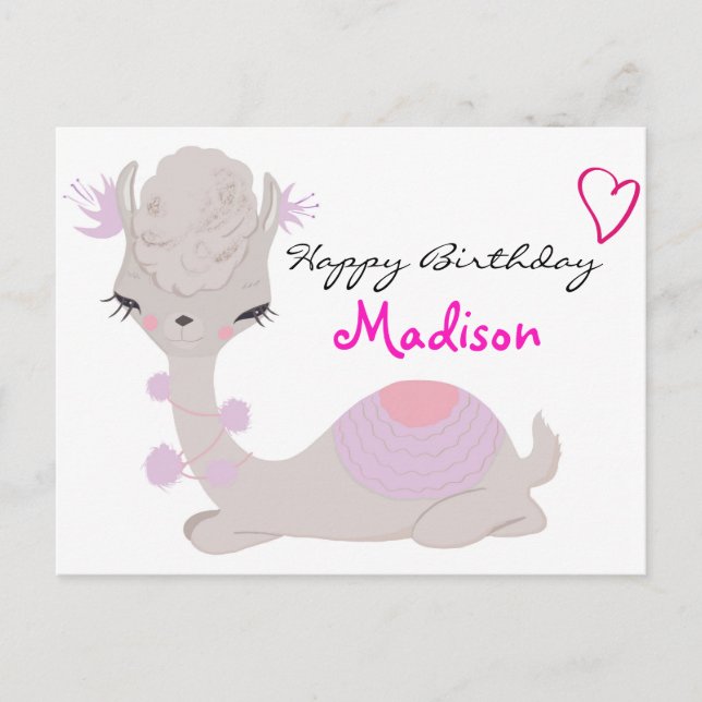 Girly Llama Custom Postcard (Front)