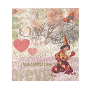 Girly Love Heart Vintage Sweetheart Collage Notepad