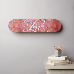 Girly Love Hearts Pink Flourished Calligraphy Skateboard