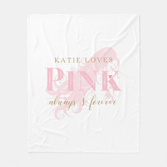 Girly Love Pink Forever Woman Silhouette and Name Fleece Blanket (Front)