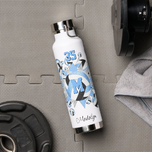 girly lt blue black volleyballs and stars water bottle