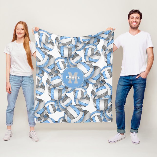 girly lt blue grey volleyball sports team colours fleece blanket (In Situ)