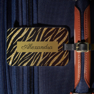 Girly Luxury Black Gold Classy Zebra Personalised Luggage Tag