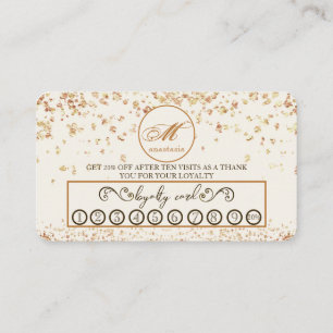 Girly Luxury Gold Glittery Monogram Beauty Salon Loyalty Card