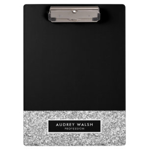 Girly Luxury Silver Sequin Glitter Black Clipboard