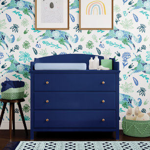 Girly Magical Blue Floral Unicorn Horse Pattern Wallpaper