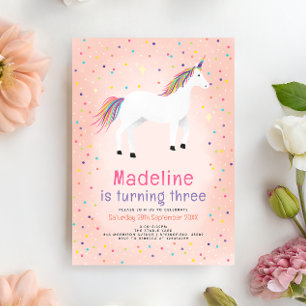 Girly Magical Cute Pink Unicorn Kids Birthday Invitation